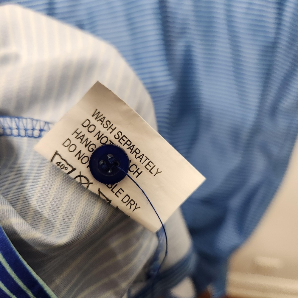 Collars & Co. Polo Shirt Mens Large Blue Featherweight Dress Collar Striped Golf - Picture 6 of 10